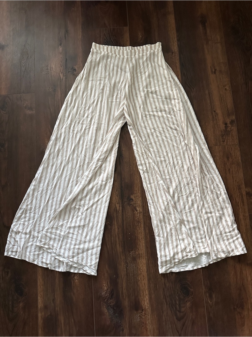Aakaa Striped Wide-Leg Palazzo Pants in White & Beige